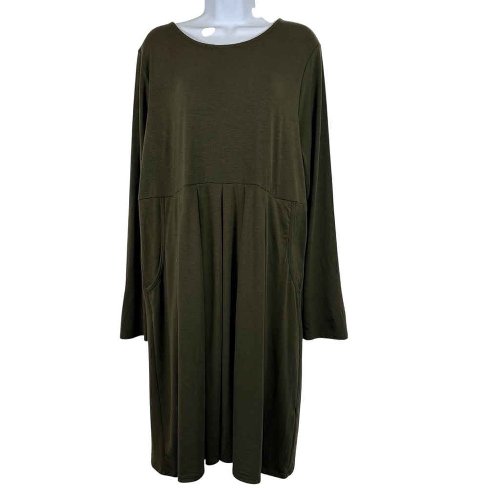 Zenana Olive Green Long Sleeve Midi Dress 2X Plus Size Pockets Soft Stretch